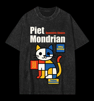 Piet Mondrian - Style Cat Vintage Washed 100% Cotton T-Shirt