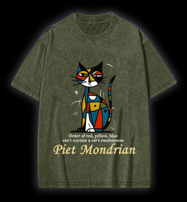 Piet Mondrian:Cat's Artistic Chaos Vintage Washed 100% Cotton T-Shirt