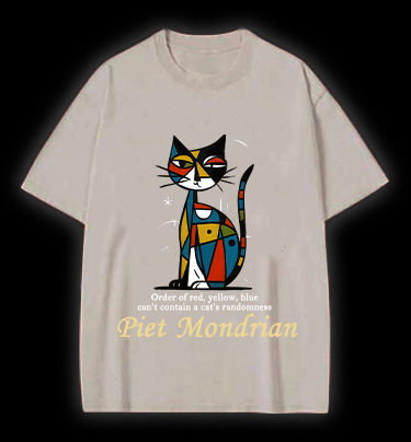 Piet Mondrian:Cat's Artistic Chaos Vintage Washed 100% Cotton T-Shirt