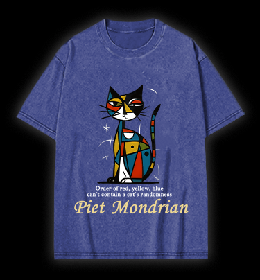 Piet Mondrian:Cat's Artistic Chaos Vintage Washed 100% Cotton T-Shirt