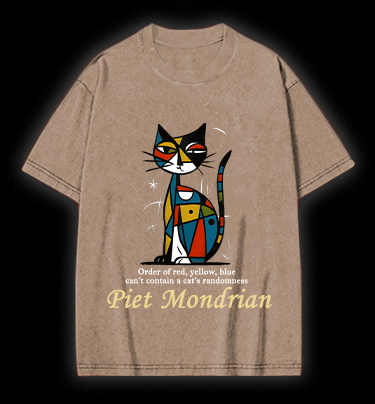 Piet Mondrian:Cat's Artistic Chaos Vintage Washed 100% Cotton T-Shirt