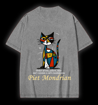Piet Mondrian:Cat's Artistic Chaos Vintage Washed 100% Cotton T-Shirt