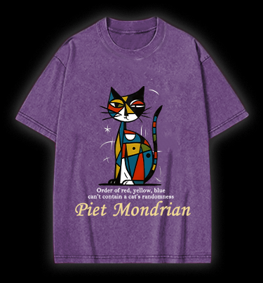 Piet Mondrian:Cat's Artistic Chaos Vintage Washed 100% Cotton T-Shirt