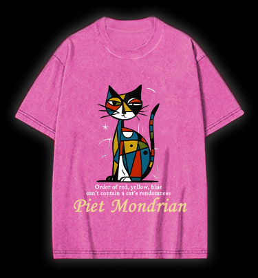 Piet Mondrian:Cat's Artistic Chaos Vintage Washed 100% Cotton T-Shirt