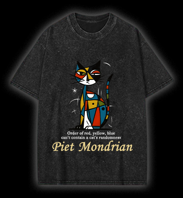 Piet Mondrian:Cat's Artistic Chaos Vintage Washed 100% Cotton T-Shirt