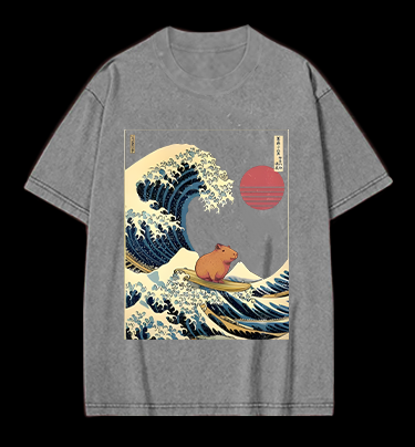 Capybara's Surfing Vibe Vintage Washed 100% Cotton T-Shirt