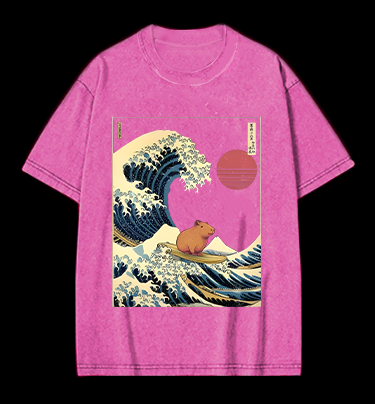 Capybara's Surfing Vibe Vintage Washed 100% Cotton T-Shirt