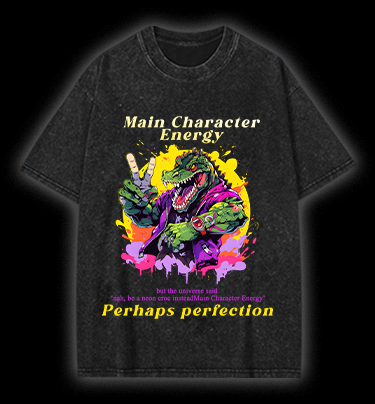 Neon Crocodile Vibe Vintage Washed 100% Cotton T-Shirt