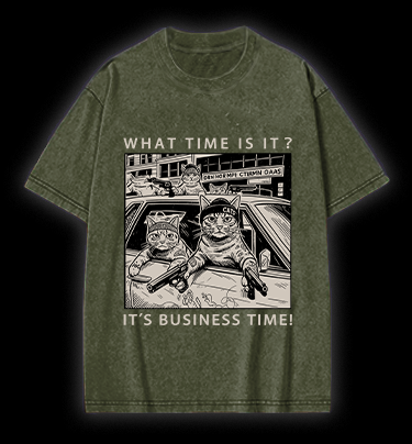 Cats' Business Time Vintage Washed 100% Cotton T-Shirt