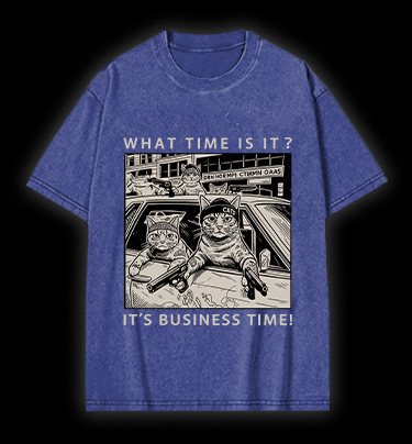 Cats' Business Time Vintage Washed 100% Cotton T-Shirt