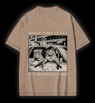 Cats' Business Time Vintage Washed 100% Cotton T-Shirt