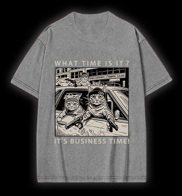 Cats' Business Time Vintage Washed 100% Cotton T-Shirt