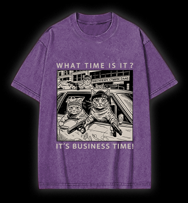 Cats' Business Time Vintage Washed 100% Cotton T-Shirt
