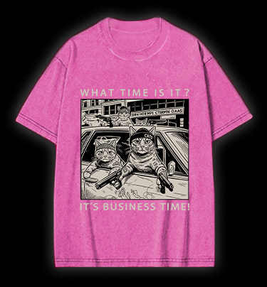 Cats' Business Time Vintage Washed 100% Cotton T-Shirt