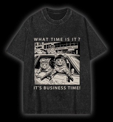 Cats' Business Time Vintage Washed 100% Cotton T-Shirt