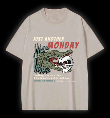Crocodile's Monday Vibe Vintage Washed 100% Cotton T-Shirt
