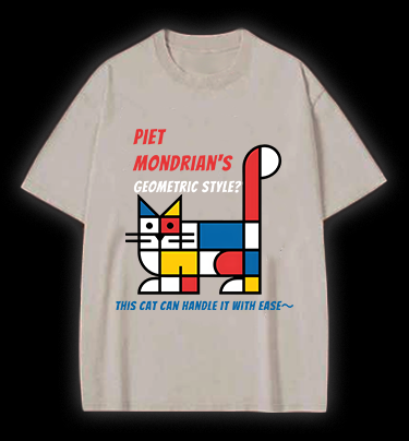 Cat's Mondrian Style Vintage Washed 100% Cotton T-Shirt