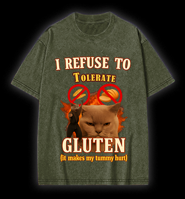 Cat Hates Gluten Vintage Washed 100% Cotton T-Shirt