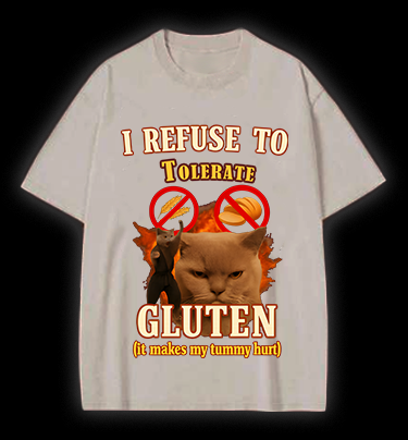 Cat Hates Gluten Vintage Washed 100% Cotton T-Shirt
