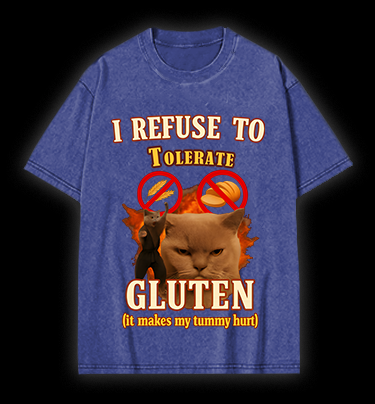 Cat Hates Gluten Vintage Washed 100% Cotton T-Shirt
