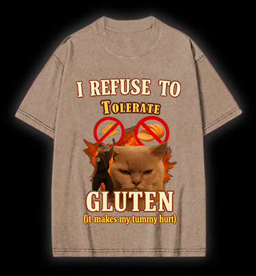 Cat Hates Gluten Vintage Washed 100% Cotton T-Shirt