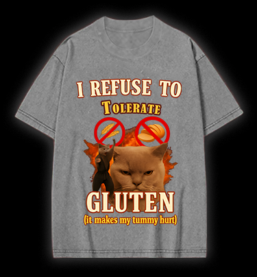 Cat Hates Gluten Vintage Washed 100% Cotton T-Shirt