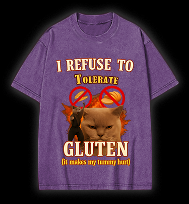 Cat Hates Gluten Vintage Washed 100% Cotton T-Shirt