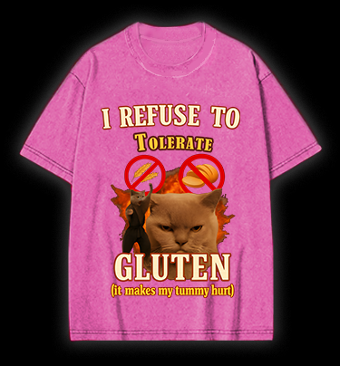 Cat Hates Gluten Vintage Washed 100% Cotton T-Shirt