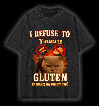 Cat Hates Gluten Vintage Washed 100% Cotton T-Shirt