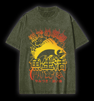 Fish's Deep Sea Style Vintage Washed 100% Cotton T-Shirt