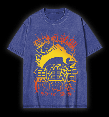 Fish's Deep Sea Style Vintage Washed 100% Cotton T-Shirt