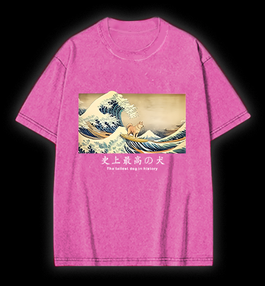 Dog's Wave Style Vintage Washed 100% Cotton T-Shirt