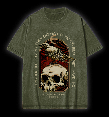 Dark Raven Vibe Vintage Washed 100% Cotton T-Shirt