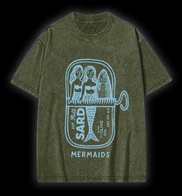 Fishy Mermaid Style Vintage Washed 100% Cotton T-Shirt