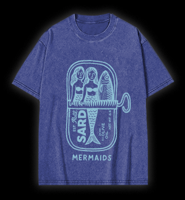 Fishy Mermaid Style Vintage Washed 100% Cotton T-Shirt