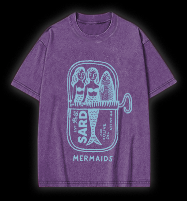 Fishy Mermaid Style Vintage Washed 100% Cotton T-Shirt