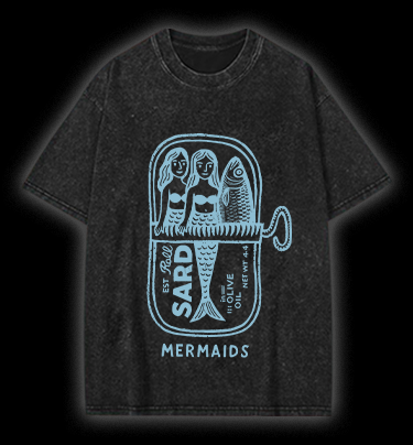 Fishy Mermaid Style Vintage Washed 100% Cotton T-Shirt