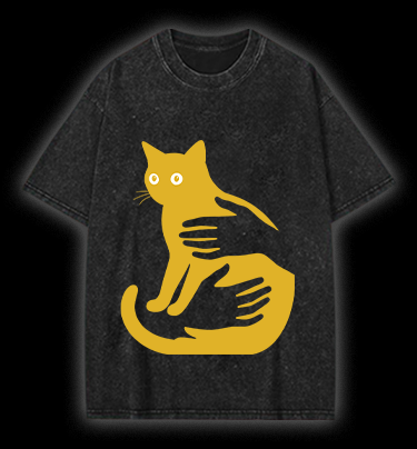Hug Cat Fun Vintage Washed 100% Cotton T-Shirt