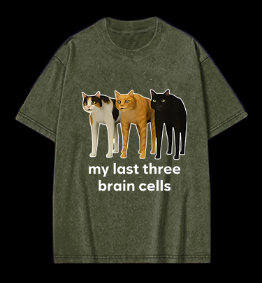 Cat's Brainy Style Vintage Washed 100% Cotton T-Shirt