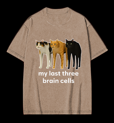 Cat's Brainy Style Vintage Washed 100% Cotton T-Shirt