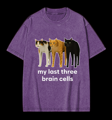 Cat's Brainy Style Vintage Washed 100% Cotton T-Shirt