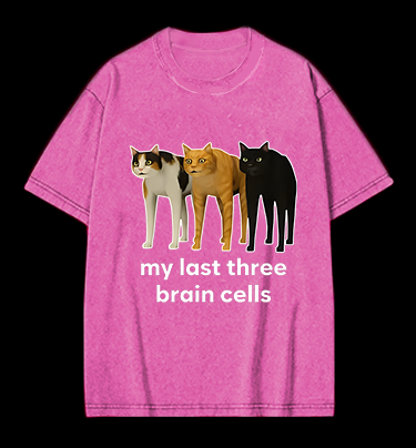 Cat's Brainy Style Vintage Washed 100% Cotton T-Shirt