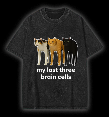 Cat's Brainy Style Vintage Washed 100% Cotton T-Shirt