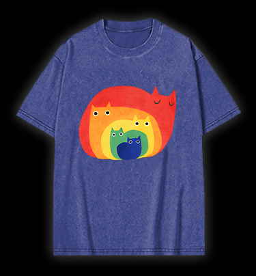 Cat's Rainbow Style Vintage Washed 100% Cotton T-Shirt