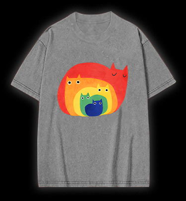 Cat's Rainbow Style Vintage Washed 100% Cotton T-Shirt