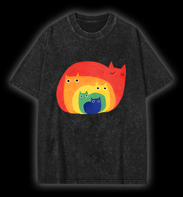Cat's Rainbow Style Vintage Washed 100% Cotton T-Shirt