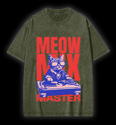 DJ Cat Fun Vintage Washed 100% Cotton T-Shirt