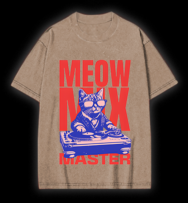 DJ Cat Fun Vintage Washed 100% Cotton T-Shirt
