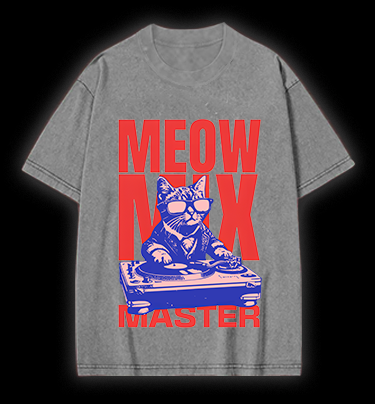 DJ Cat Fun Vintage Washed 100% Cotton T-Shirt
