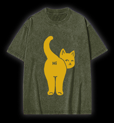 Hi Cat Fun Vintage Washed 100% Cotton T-Shirt